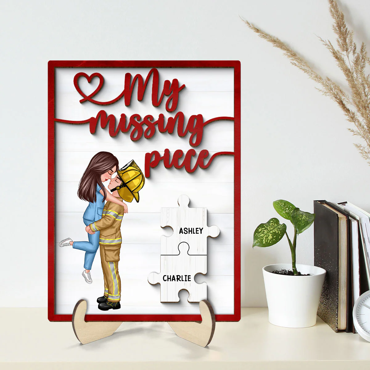 My Missing Piece Couple Hugging Kissing Red Valentine‘s Day Gift by Occupation Gift For Her Gift For Him Personalized 2-Layer Wooden Plaque - Image 2