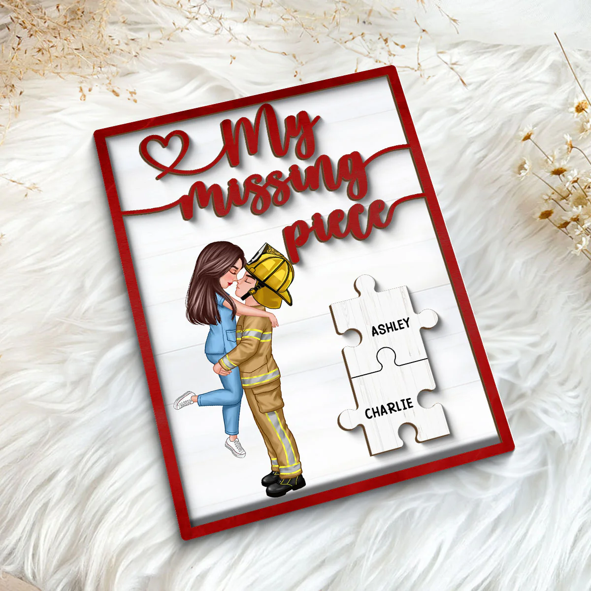 My Missing Piece Couple Hugging Kissing Red Valentine‘s Day Gift by Occupation Gift For Her Gift For Him Personalized 2-Layer Wooden Plaque - Image 5