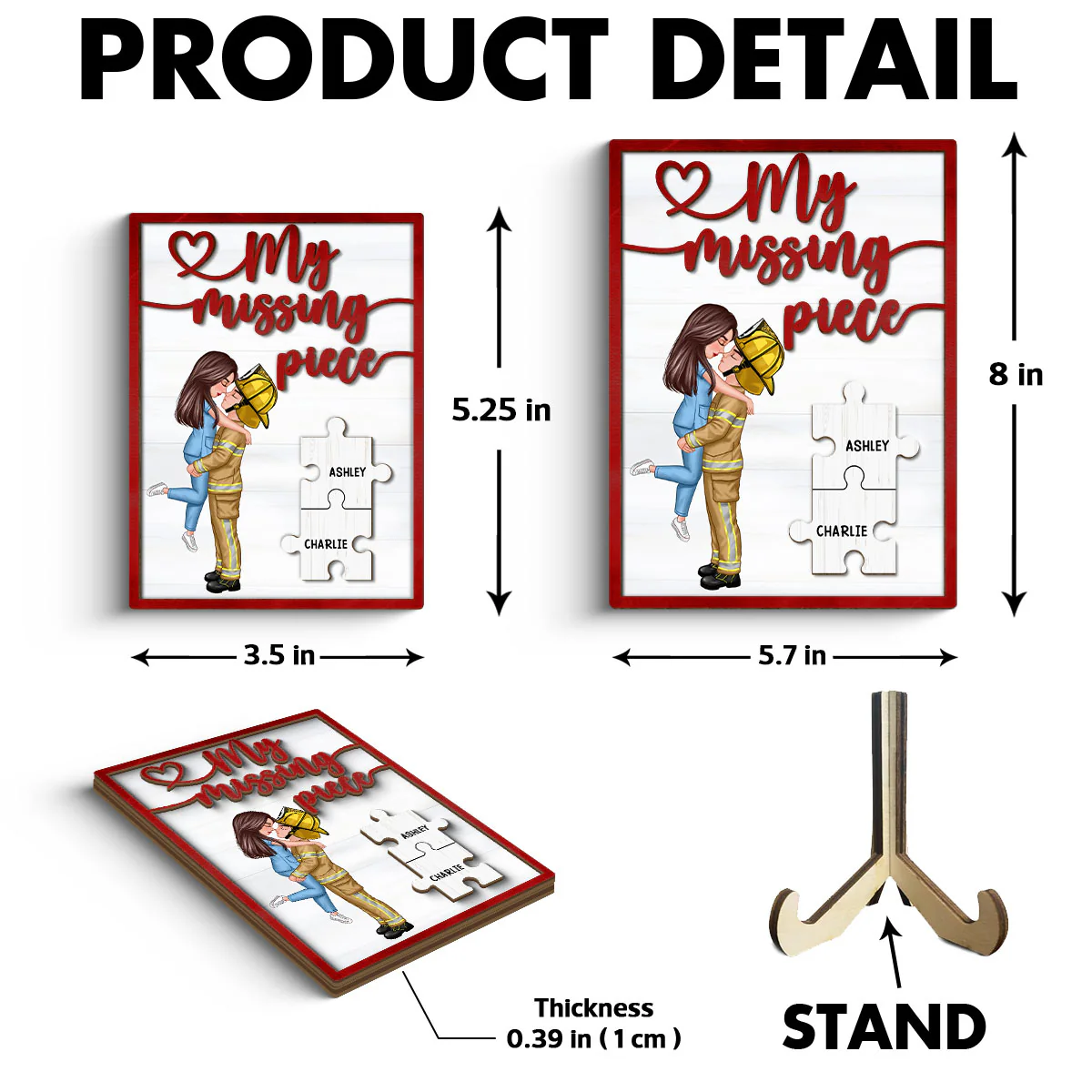 My Missing Piece Couple Hugging Kissing Red Valentine‘s Day Gift by Occupation Gift For Her Gift For Him Personalized 2-Layer Wooden Plaque - Image 6