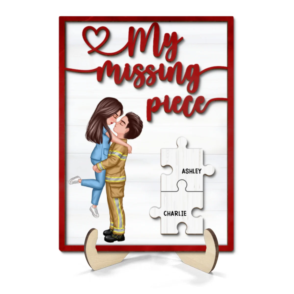 My Missing Piece Couple Hugging Kissing Red Valentine‘s Day Gift by Occupation Gift For Her Gift For Him Personalized 2-Layer Wooden Plaque - Image 8