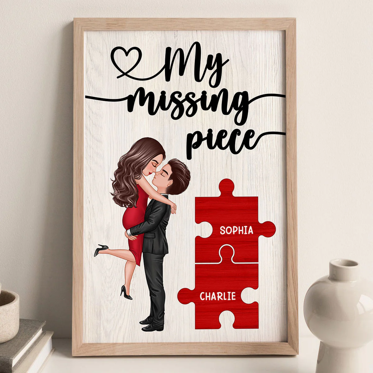 My Missing Piece Couple Hugging Kissing Personalized Poster, Anniversary Gift For Couple, Husband, Wife - Image 3