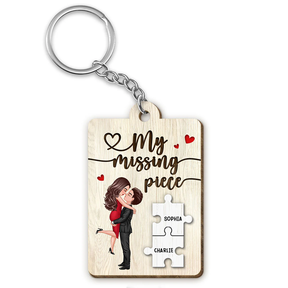 My Missing Piece Couple Hugging Kissing Valentine‘s Day Gift For Her Gift For Him Personalized Wooden Keychain