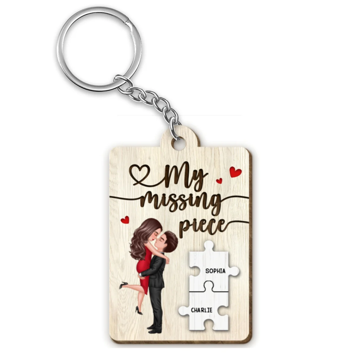 My Missing Piece Couple Hugging Kissing Valentine‘s Day Gift For Her Gift For Him Personalized Wooden Keychain - Image 6