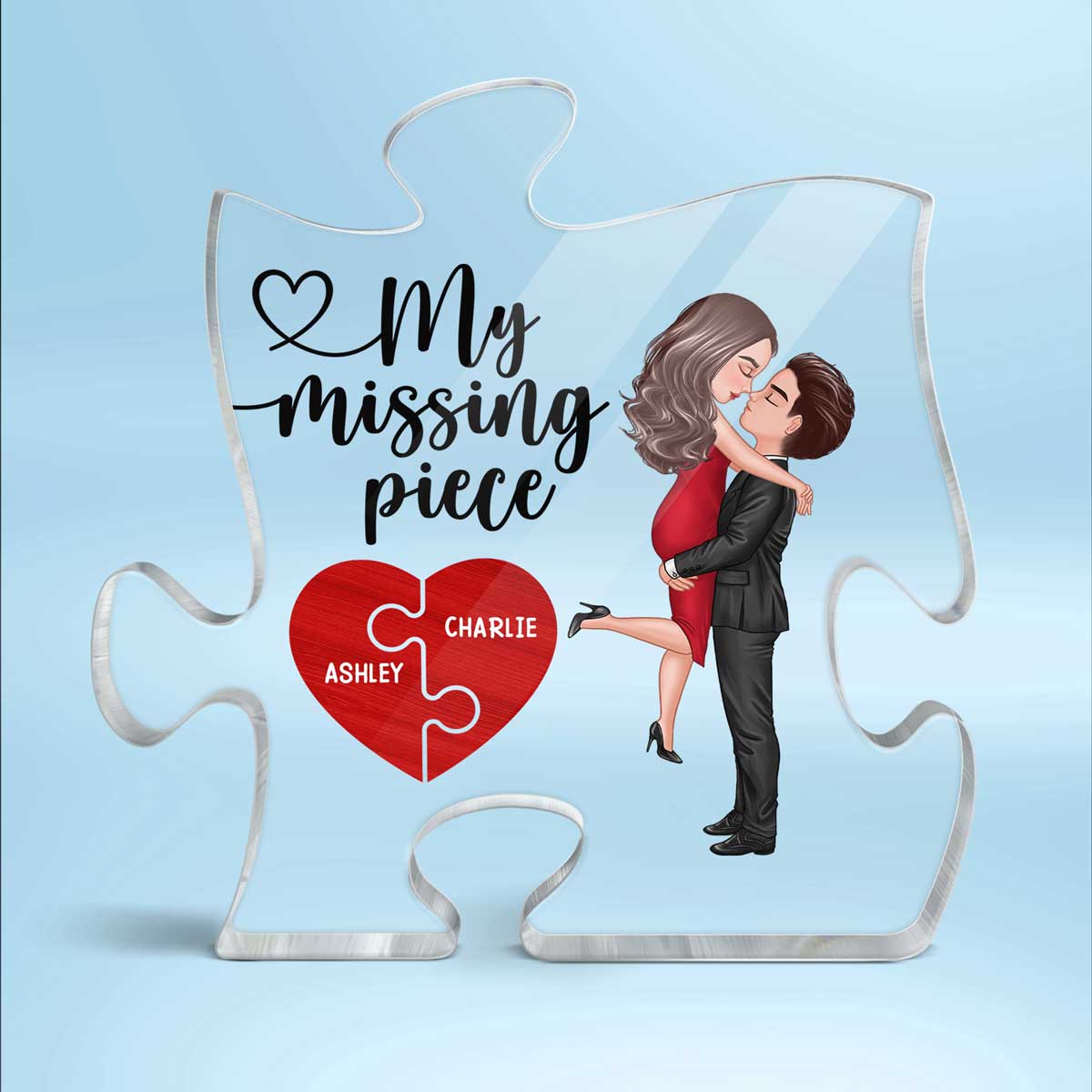My Missing Piece Couple Hugging Kissing Valentine‘s Day Gift Personalized Puzzle Shaped Acrylic Plaque - Image 2