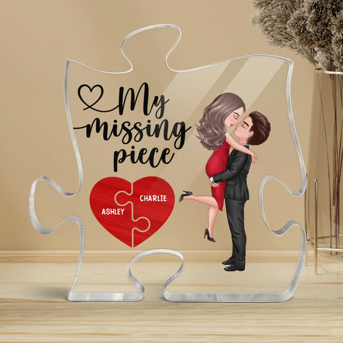 My Missing Piece Couple Hugging Kissing Valentine‘s Day Gift Personalized Puzzle Shaped Acrylic Plaque - Image 5