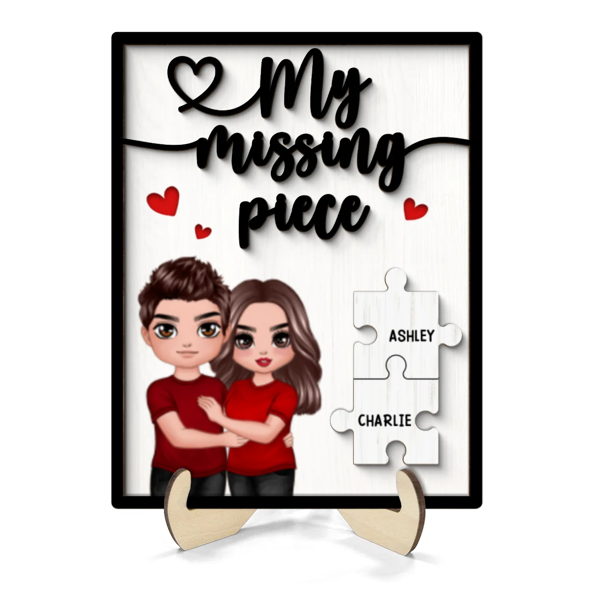 My Missing Piece Couple Hugging Standing Valentine‘s Day Gift For Her Gift For Him Personalized 2-Layer Wooden Plaque - Image 10