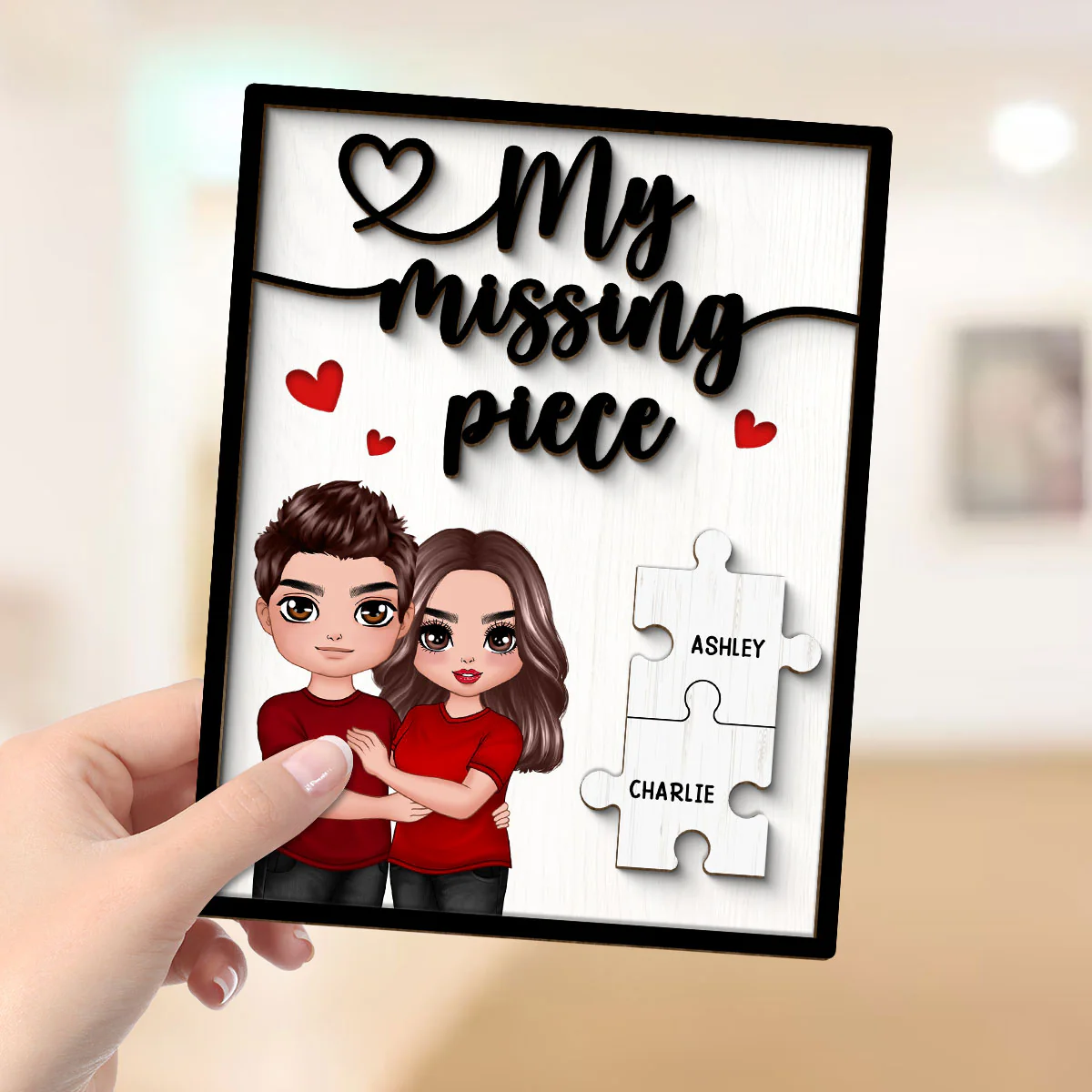 My Missing Piece Couple Hugging Standing Valentine‘s Day Gift For Her Gift For Him Personalized 2-Layer Wooden Plaque - Image 4