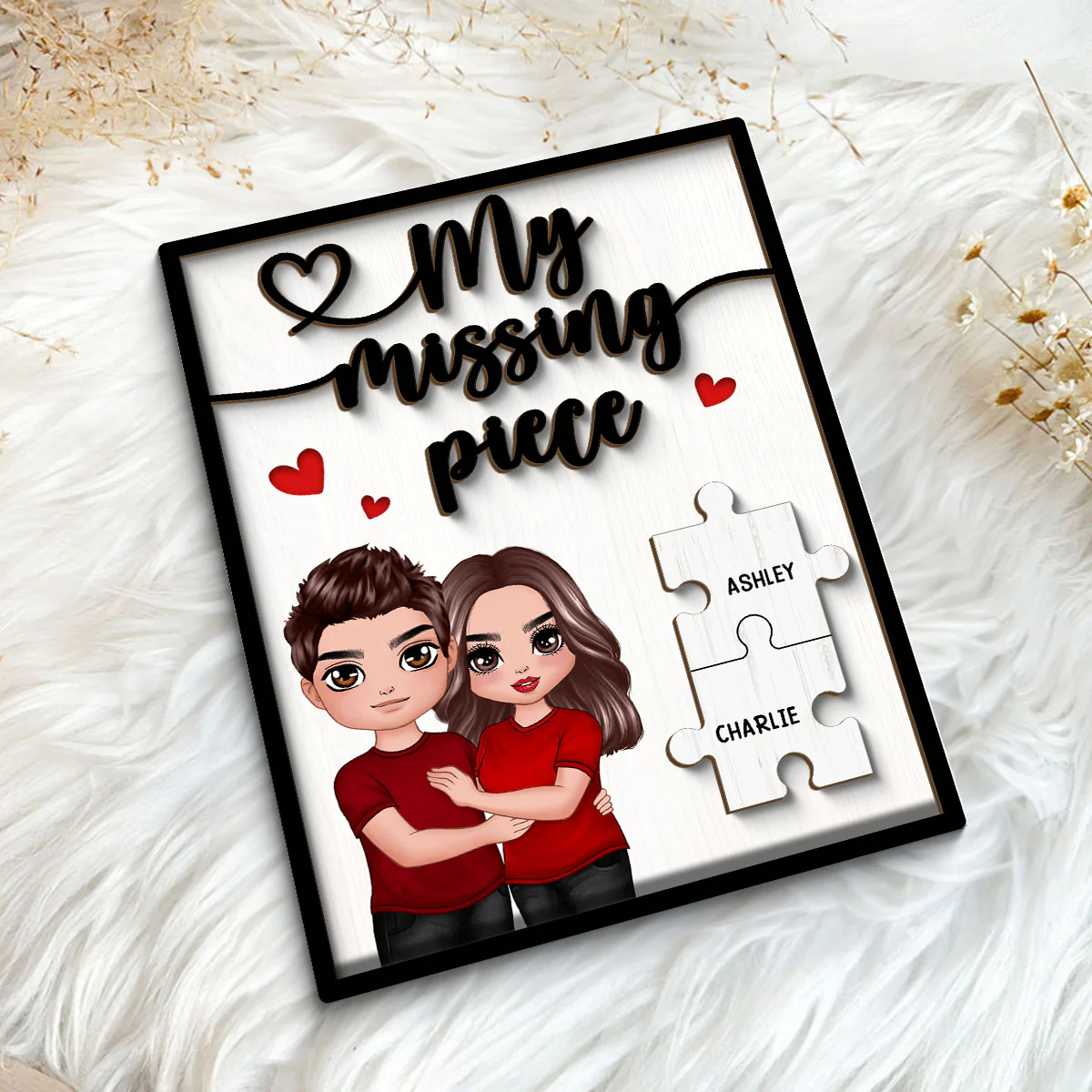 My Missing Piece Couple Hugging Standing Valentine‘s Day Gift For Her Gift For Him Personalized 2-Layer Wooden Plaque - Image 5