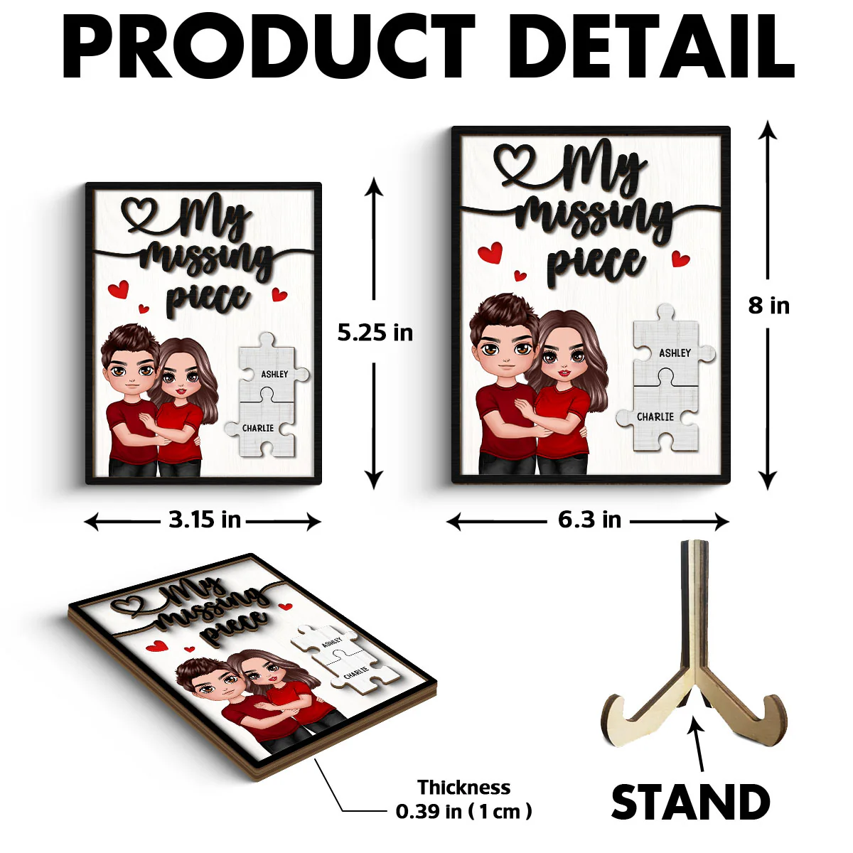 My Missing Piece Couple Hugging Standing Valentine‘s Day Gift For Her Gift For Him Personalized 2-Layer Wooden Plaque - Image 6