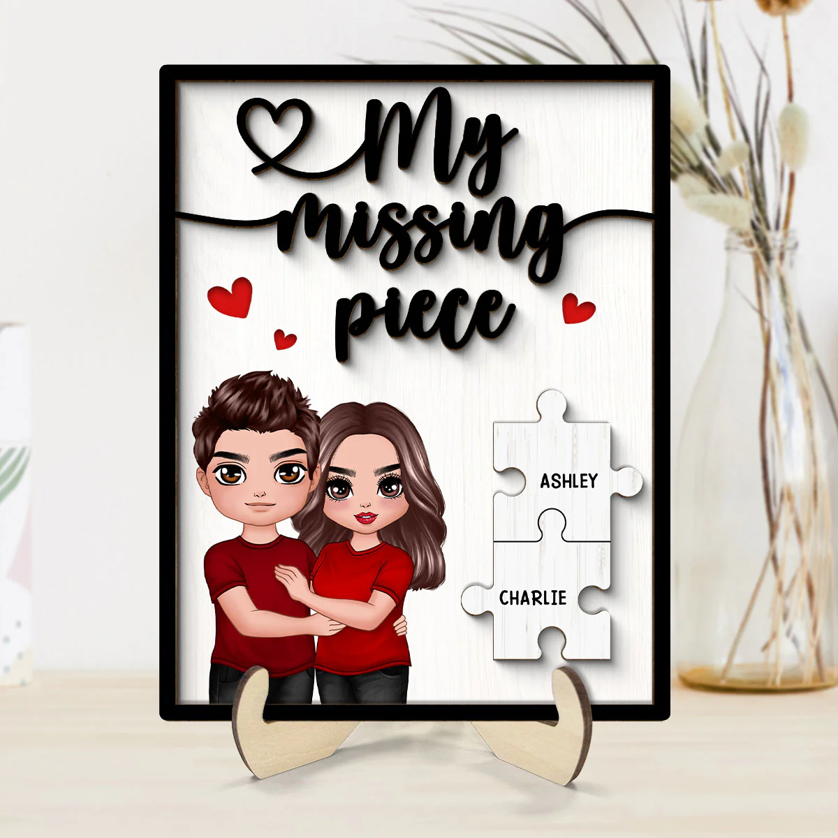 My Missing Piece Couple Hugging Standing Valentine‘s Day Gift For Her Gift For Him Personalized 2-Layer Wooden Plaque - Image 7