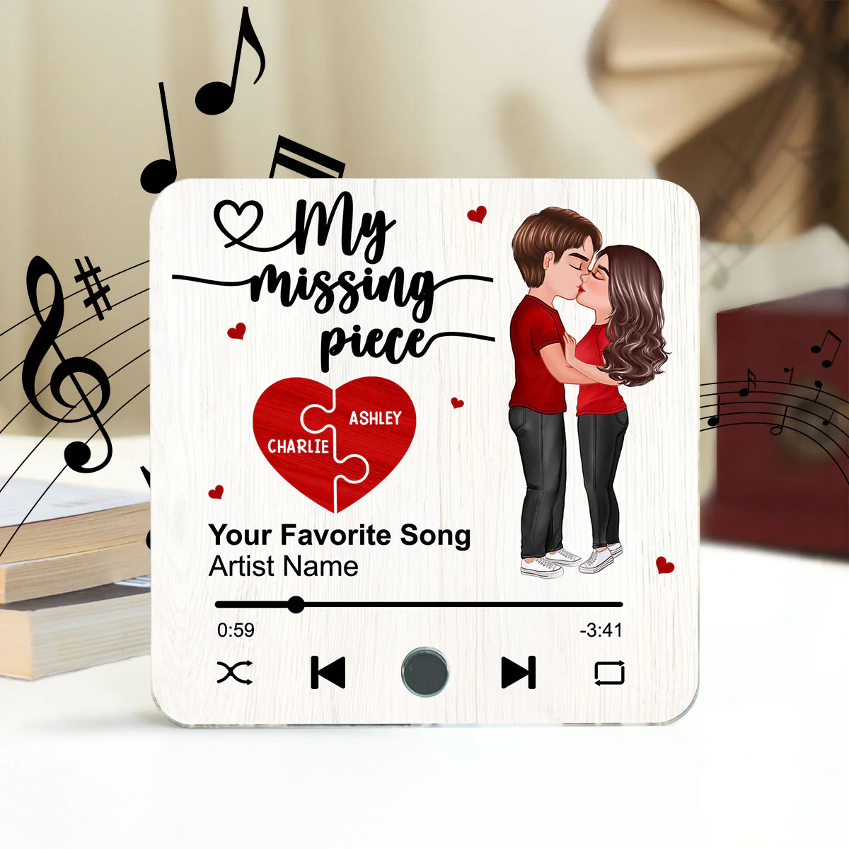 My Missing Piece Couple Kissing Favorite Song Personalized Music Fridge Magnet, Valentine‘s Day Gift For Her Gift For Him