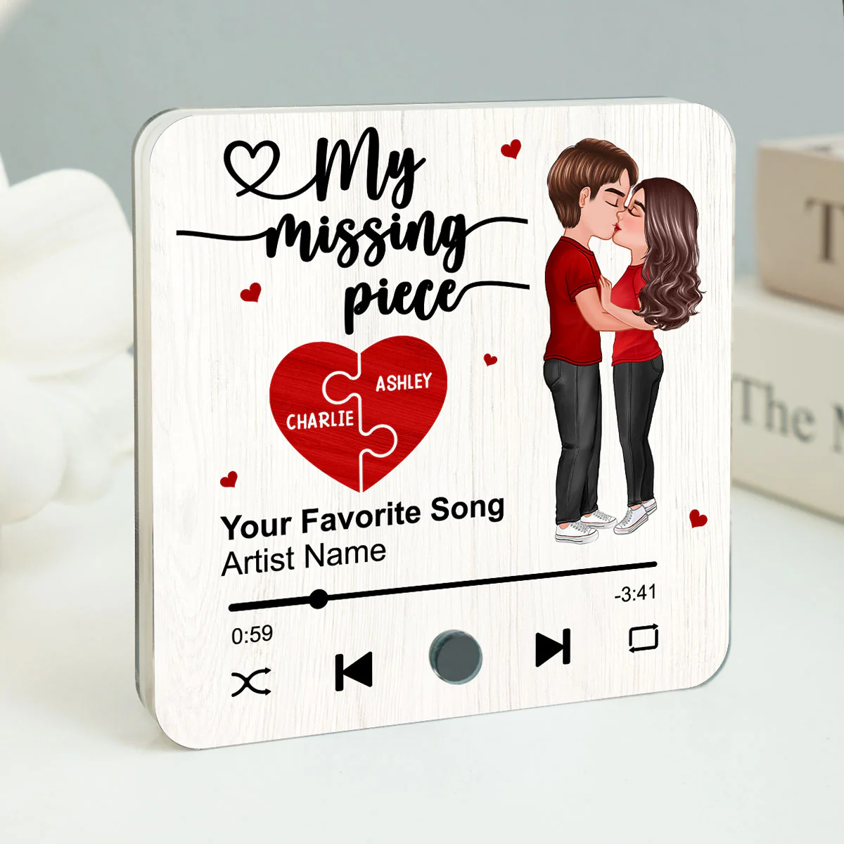 My Missing Piece Couple Kissing Favorite Song Personalized Music Fridge Magnet, Valentine‘s Day Gift For Her Gift For Him - Image 2