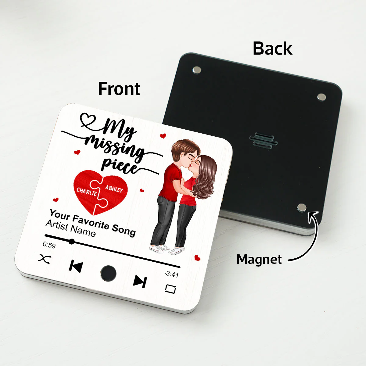 My Missing Piece Couple Kissing Favorite Song Personalized Music Fridge Magnet, Valentine‘s Day Gift For Her Gift For Him - Image 4