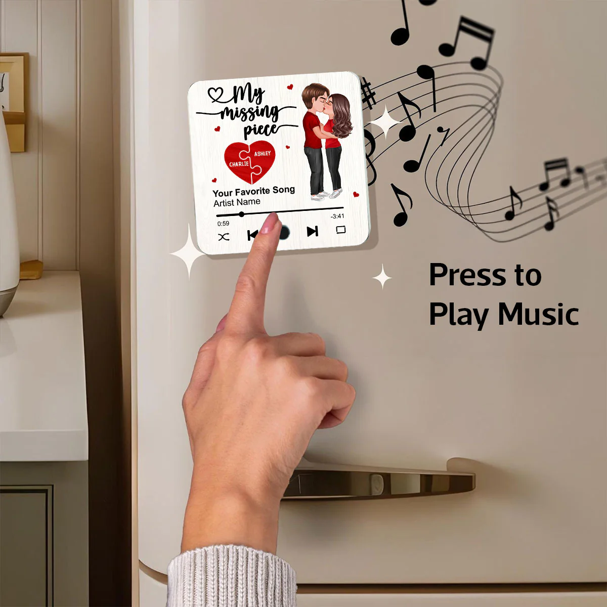 My Missing Piece Couple Kissing Favorite Song Personalized Music Fridge Magnet, Valentine‘s Day Gift For Her Gift For Him - Image 6