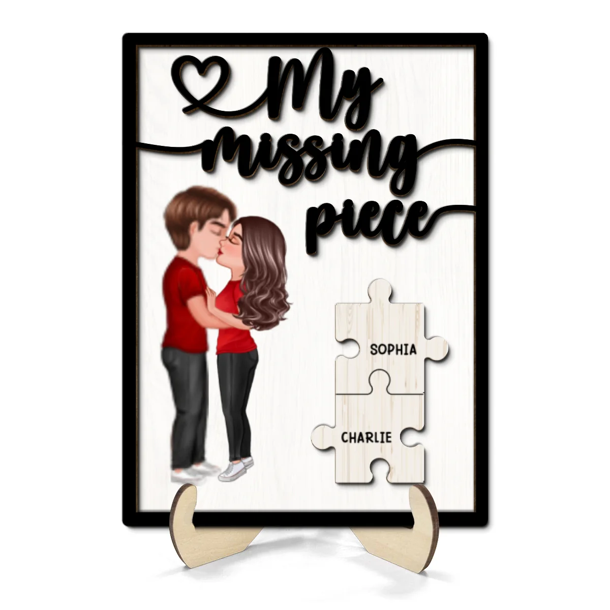 My Missing Piece Couple Kissing Valentine‘s Day Gift For Her Gift For Him Personalized 2-Layer Wooden Plaque - Image 8
