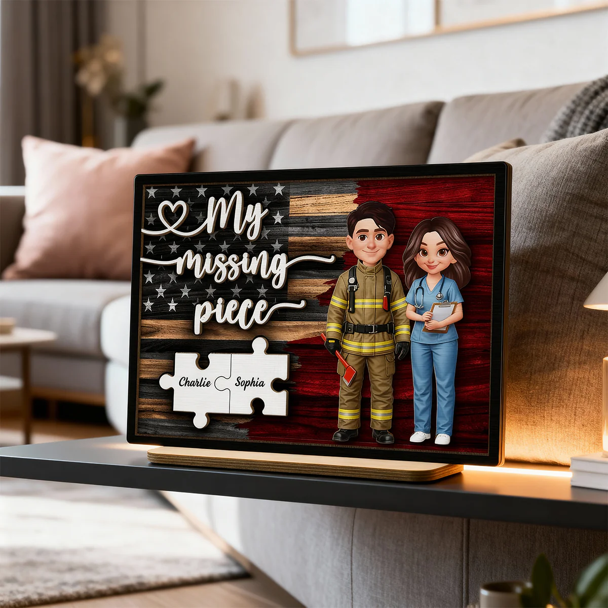 My Missing Piece Couple Occupation Nation Flag - Personalized 2-Layered Wooden Plaque - Heartfelt Gift for Him, for Her - Image 2