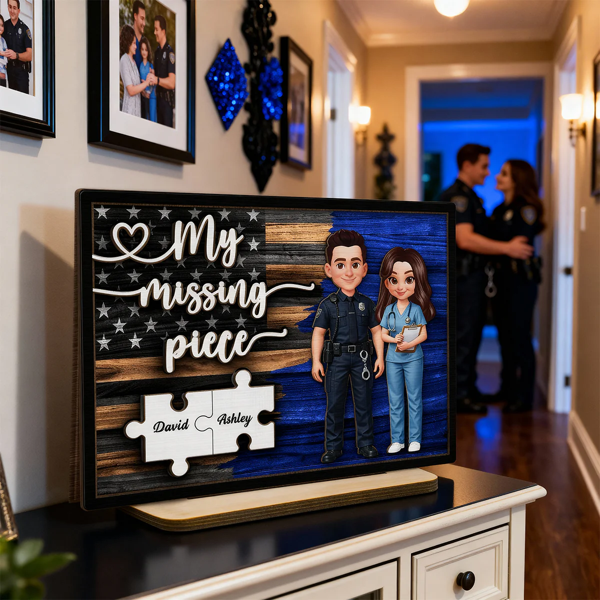 My Missing Piece Couple Occupation Nation Flag - Personalized 2-Layered Wooden Plaque - Heartfelt Gift for Him, for Her - Image 3