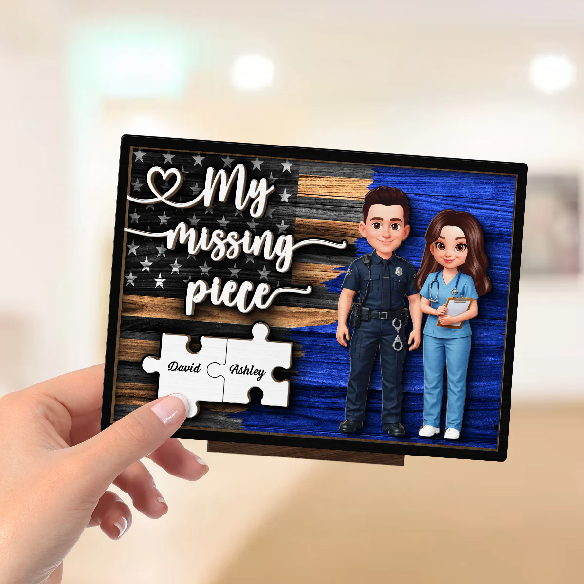 My Missing Piece Couple Occupation Nation Flag - Personalized 2-Layered Wooden Plaque - Heartfelt Gift for Him, for Her - Image 4