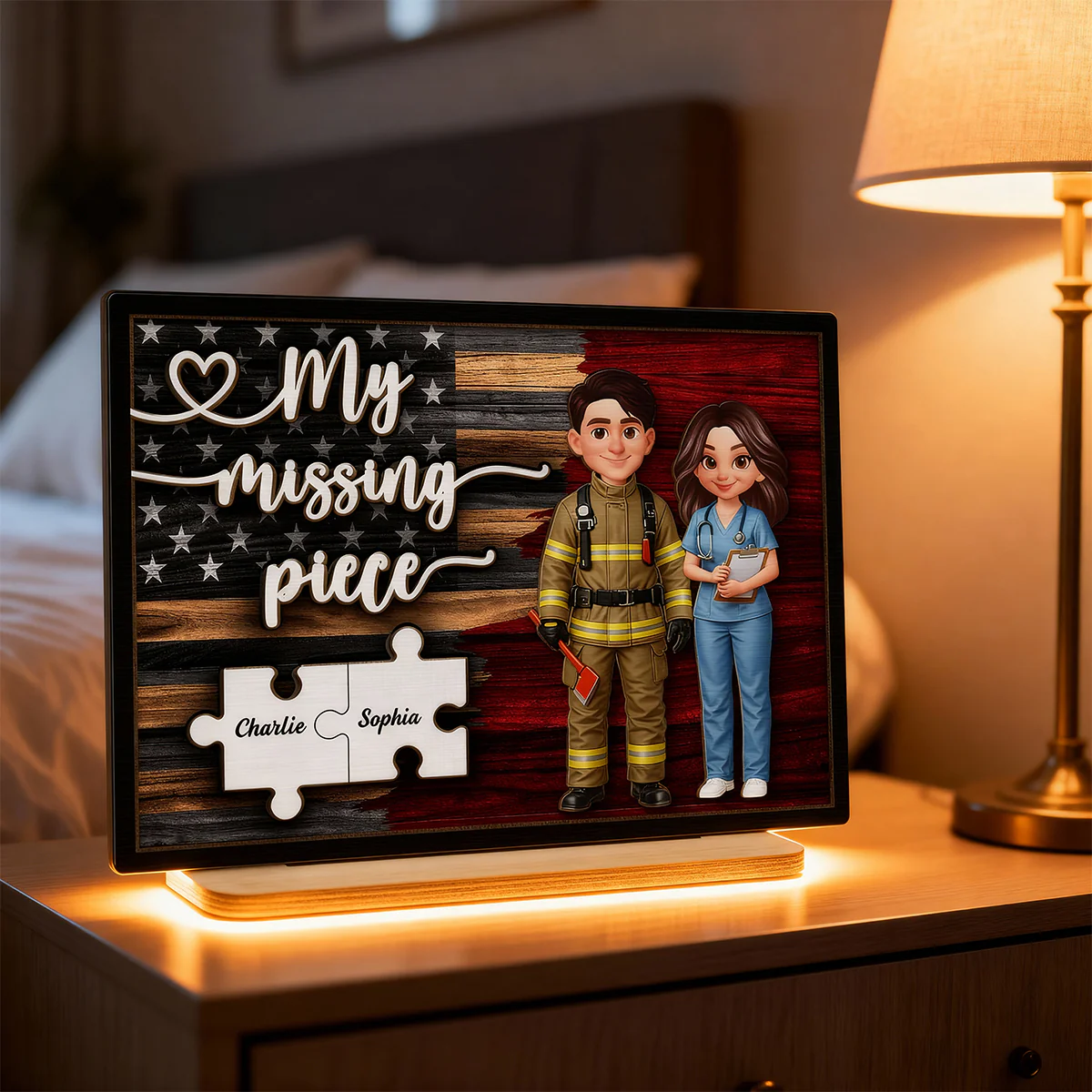 My Missing Piece Couple Occupation Nation Flag - Personalized 2-Layered Wooden Plaque - Heartfelt Gift for Him, for Her - Image 5