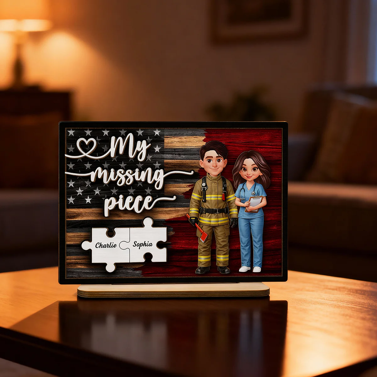 My Missing Piece Couple Occupation Nation Flag - Personalized 2-Layered Wooden Plaque - Heartfelt Gift for Him, for Her - Image 6
