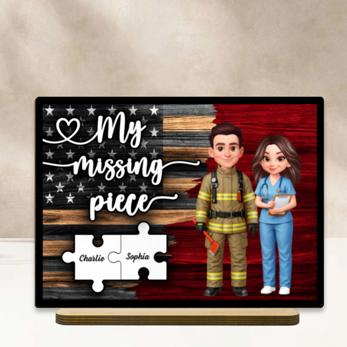 My Missing Piece Couple Occupation Nation Flag - Personalized 2-Layered Wooden Plaque - Heartfelt Gift for Him, for Her - Image 9