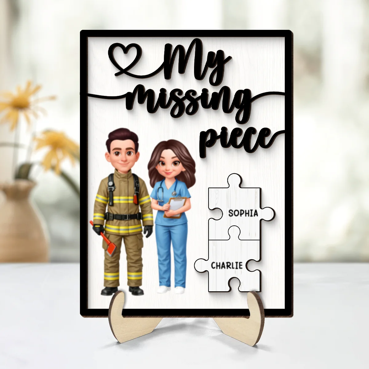 My Missing Piece Couple Occupation - Personalized 2-Layered Wooden Plaque - Heartfelt Valentine's Day Gift for Him, Gift for Her - Image 9