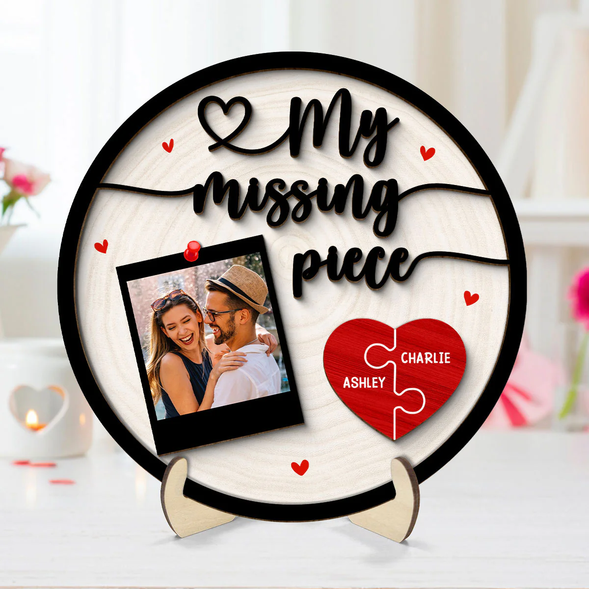My Missing Piece Couple Photo Gift Personalized 2-Layer Wooden Plaque