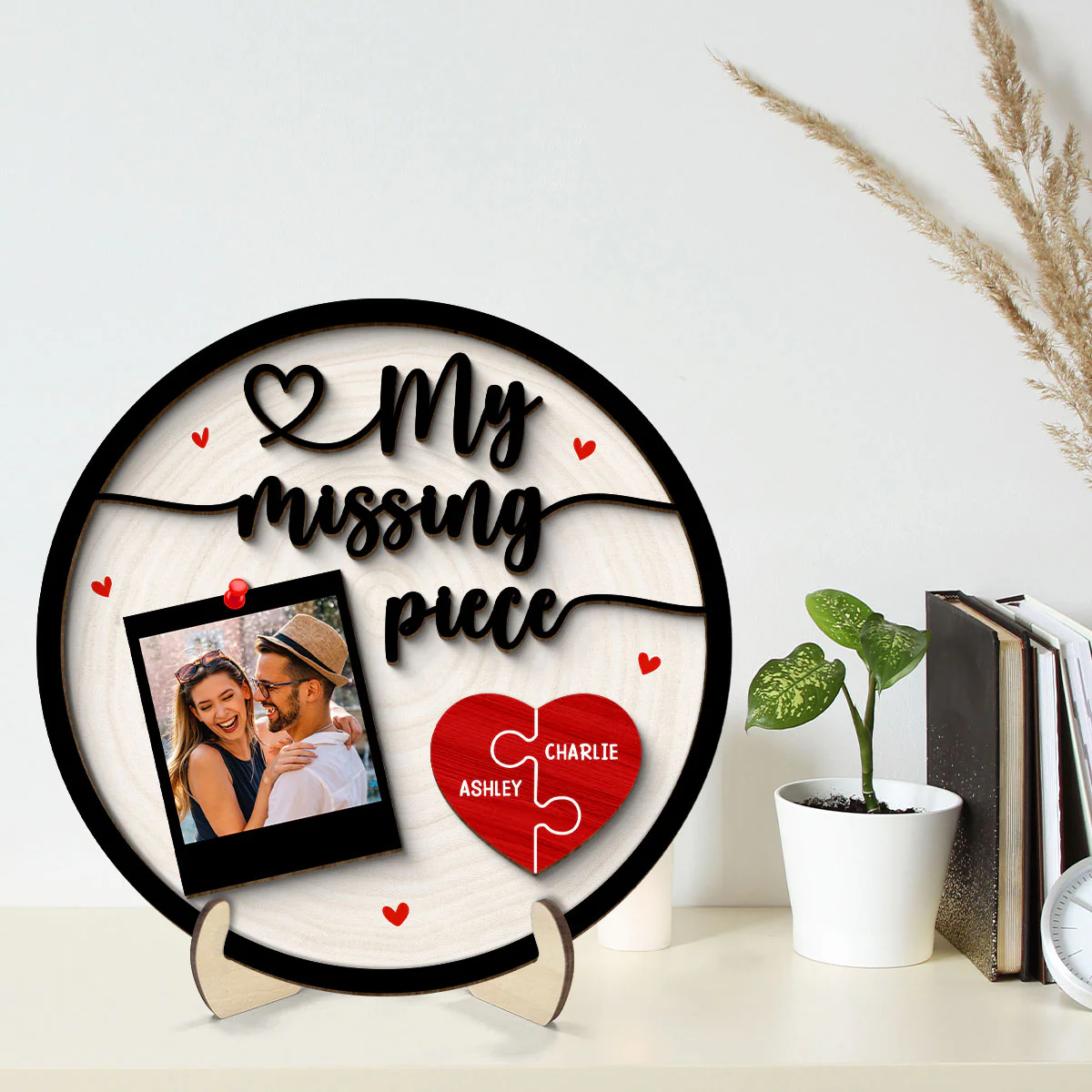 My Missing Piece Couple Photo Gift Personalized 2-Layer Wooden Plaque - Image 2