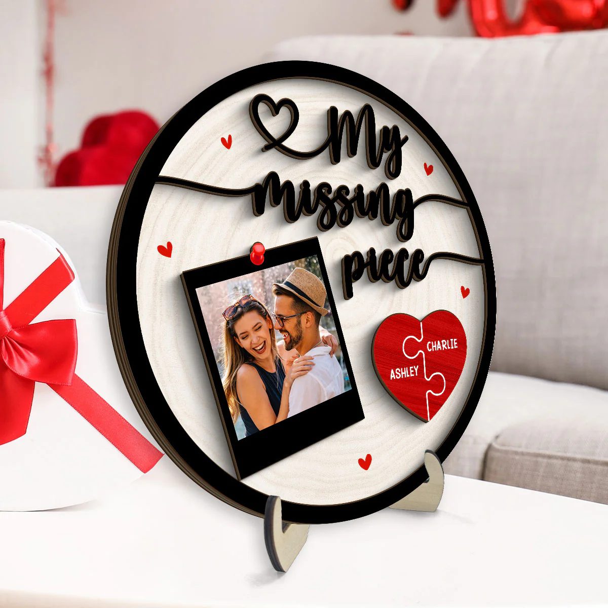 My Missing Piece Couple Photo Gift Personalized 2-Layer Wooden Plaque - Image 3
