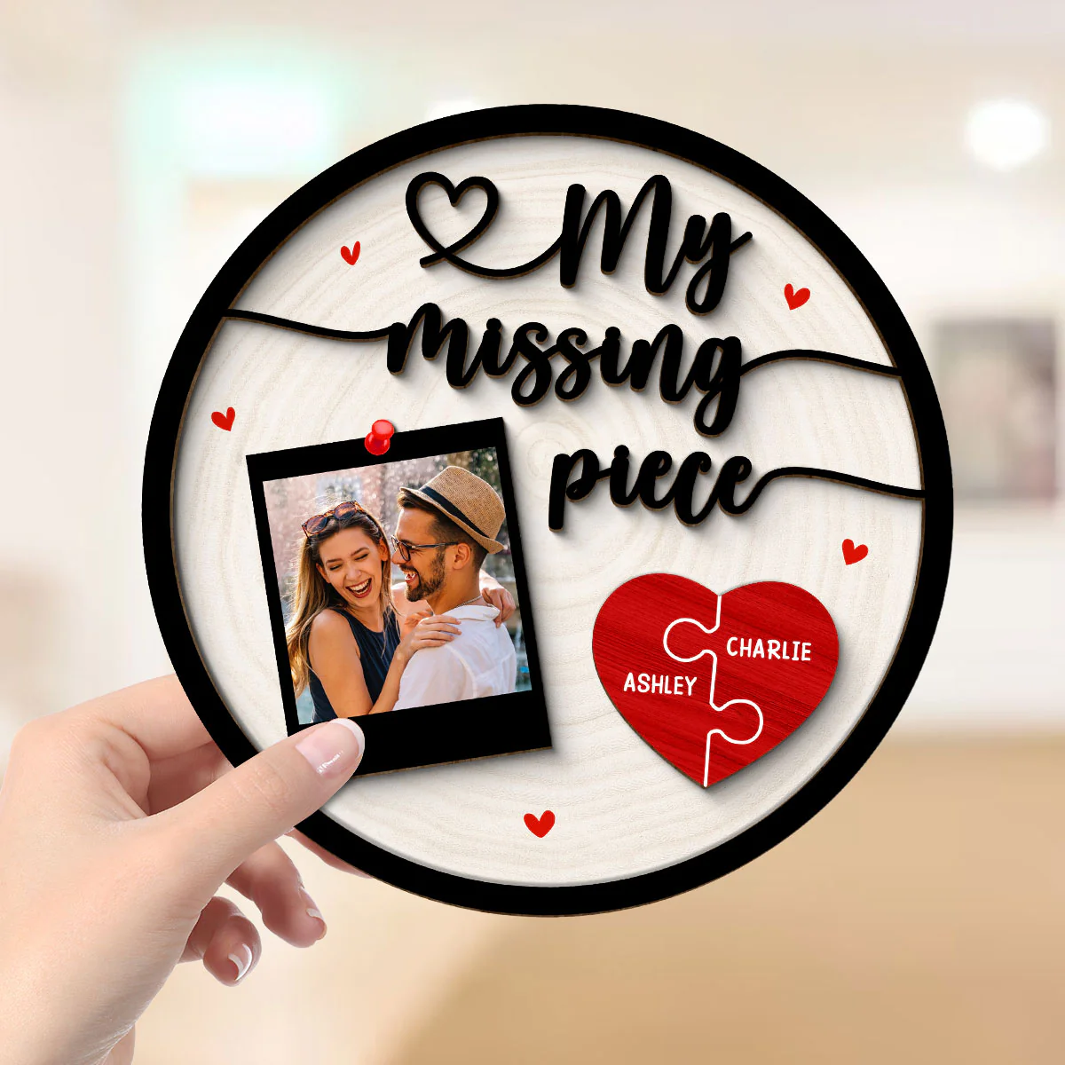 My Missing Piece Couple Photo Gift Personalized 2-Layer Wooden Plaque - Image 4
