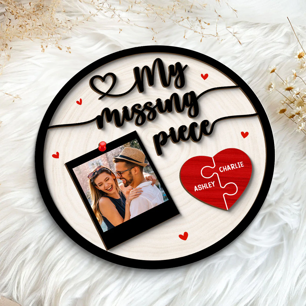 My Missing Piece Couple Photo Gift Personalized 2-Layer Wooden Plaque - Image 5
