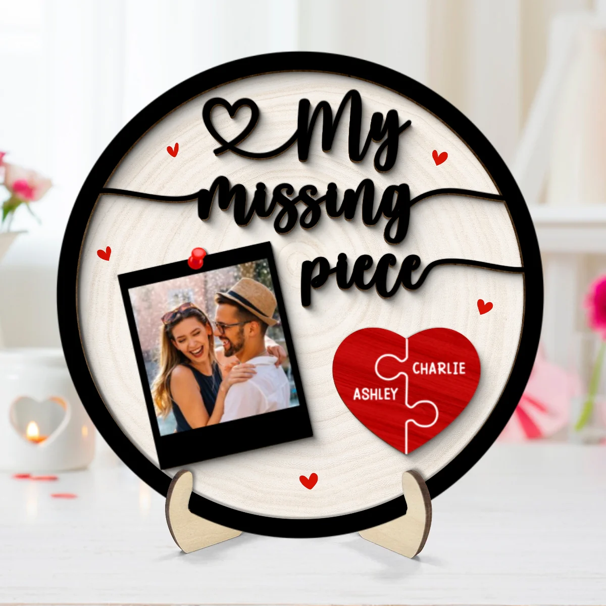 My Missing Piece Couple Photo Gift Personalized 2-Layer Wooden Plaque - Image 8
