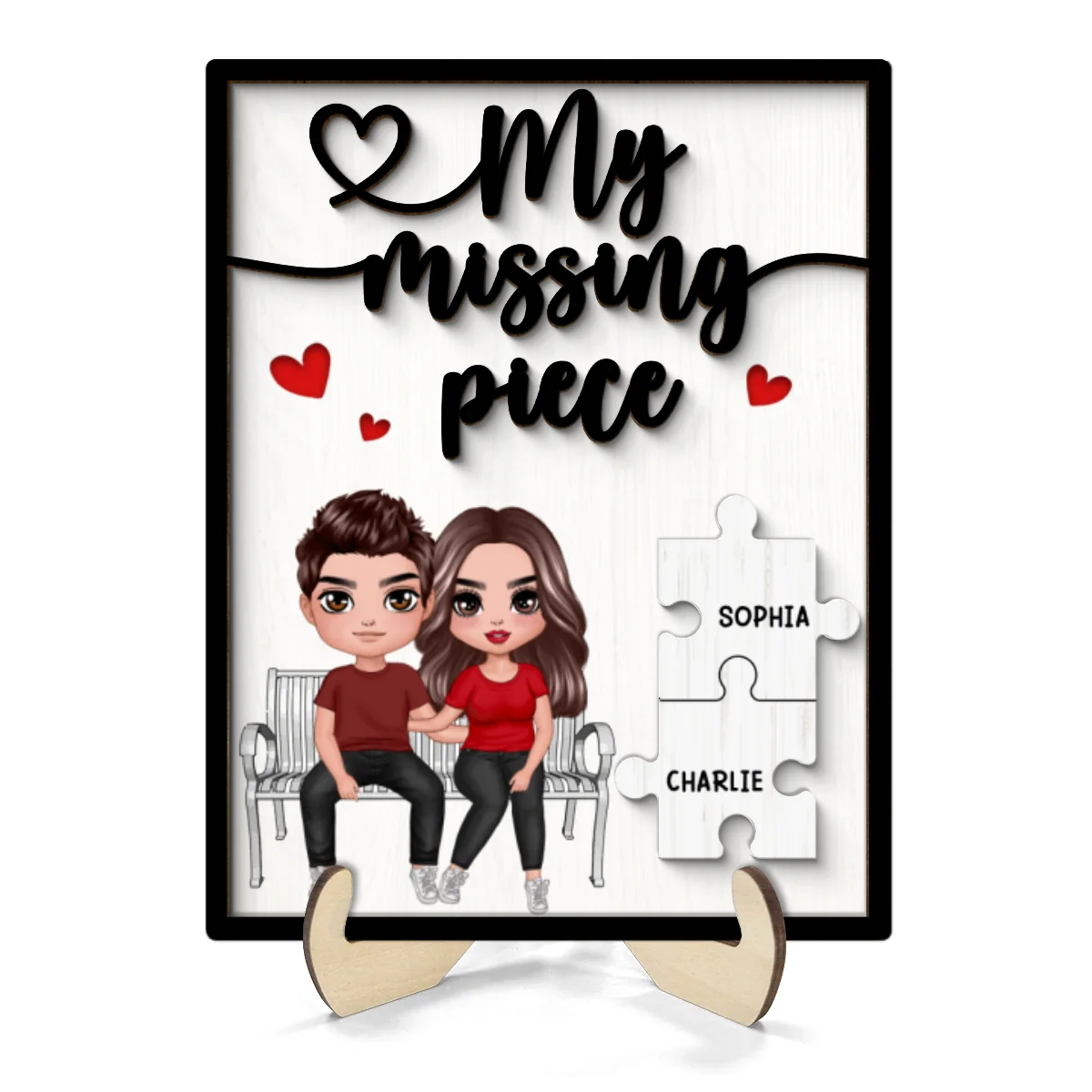 My Missing Piece Couple Sitting On Bench Valentine‘s Day Gift For Her Gift For Him Personalized 2-Layer Wooden Plaque - Image 10