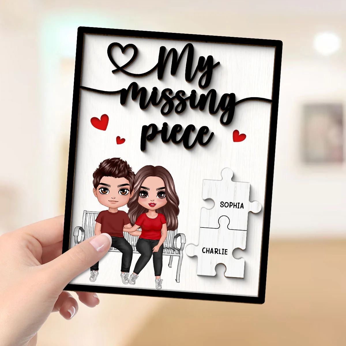 My Missing Piece Couple Sitting On Bench Valentine‘s Day Gift For Her Gift For Him Personalized 2-Layer Wooden Plaque - Image 4