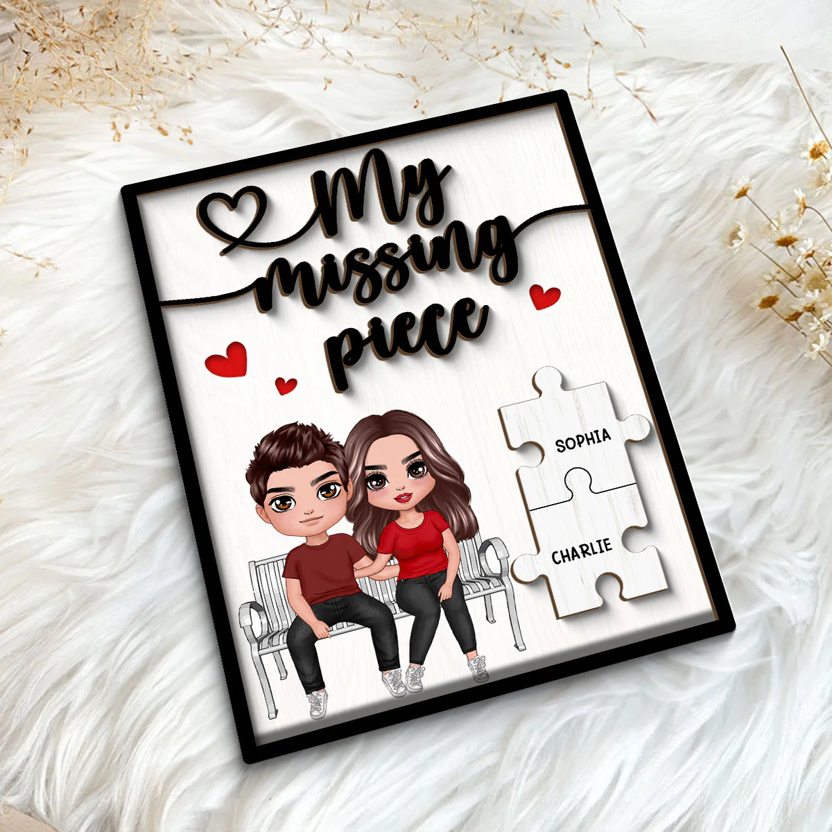 My Missing Piece Couple Sitting On Bench Valentine‘s Day Gift For Her Gift For Him Personalized 2-Layer Wooden Plaque - Image 5