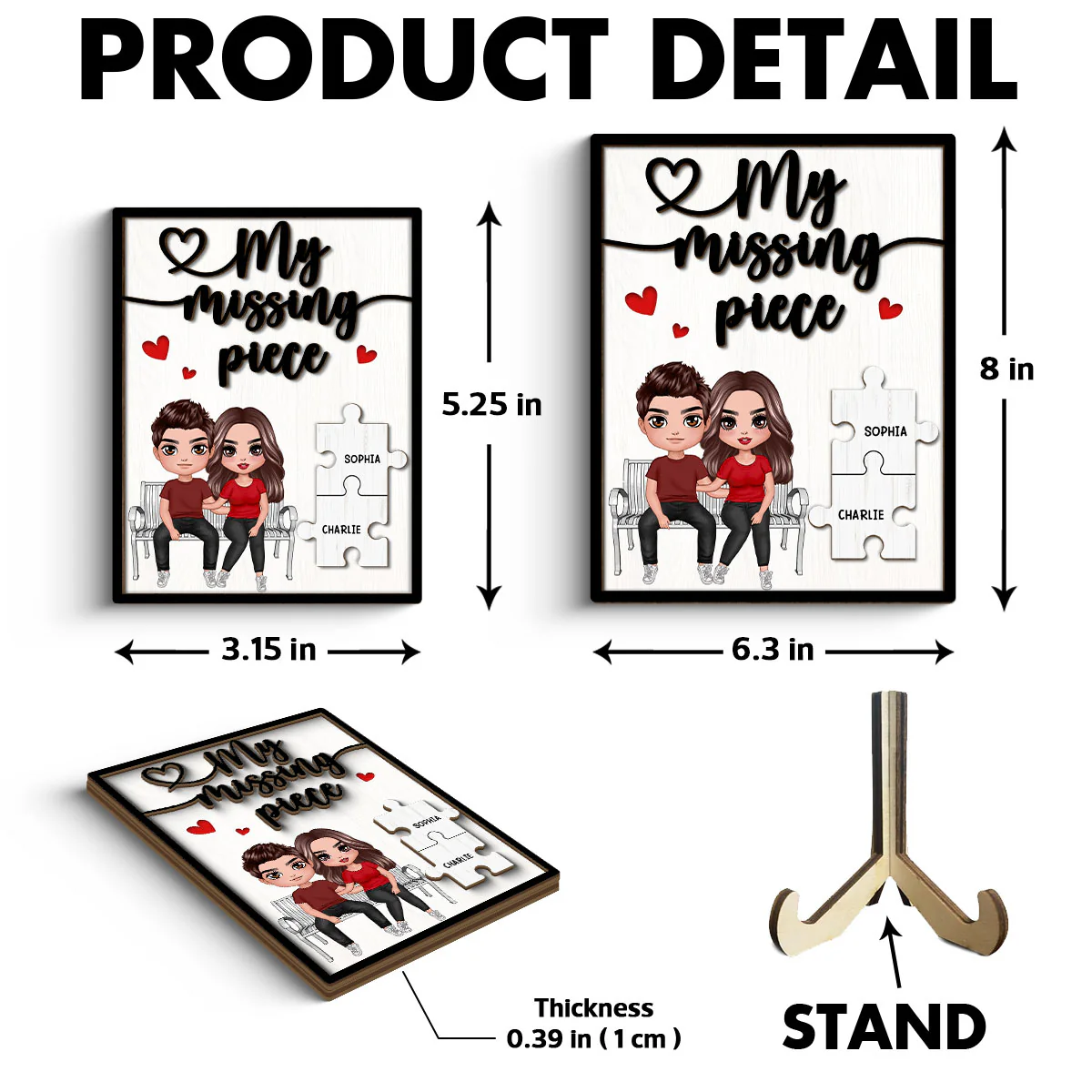 My Missing Piece Couple Sitting On Bench Valentine‘s Day Gift For Her Gift For Him Personalized 2-Layer Wooden Plaque - Image 6