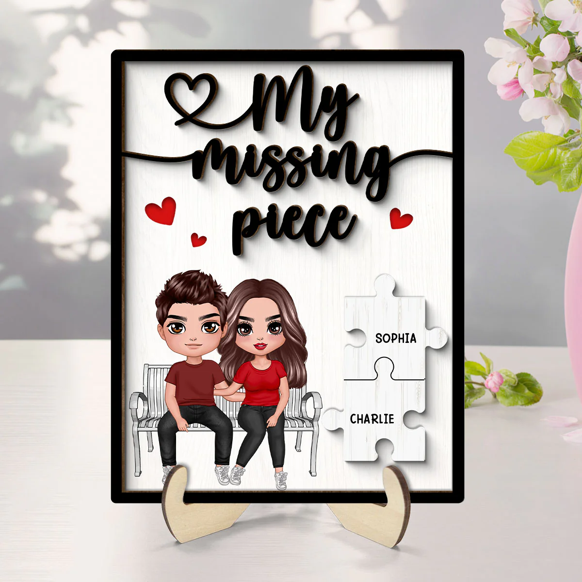 My Missing Piece Couple Sitting On Bench Valentine‘s Day Gift For Her Gift For Him Personalized 2-Layer Wooden Plaque - Image 7