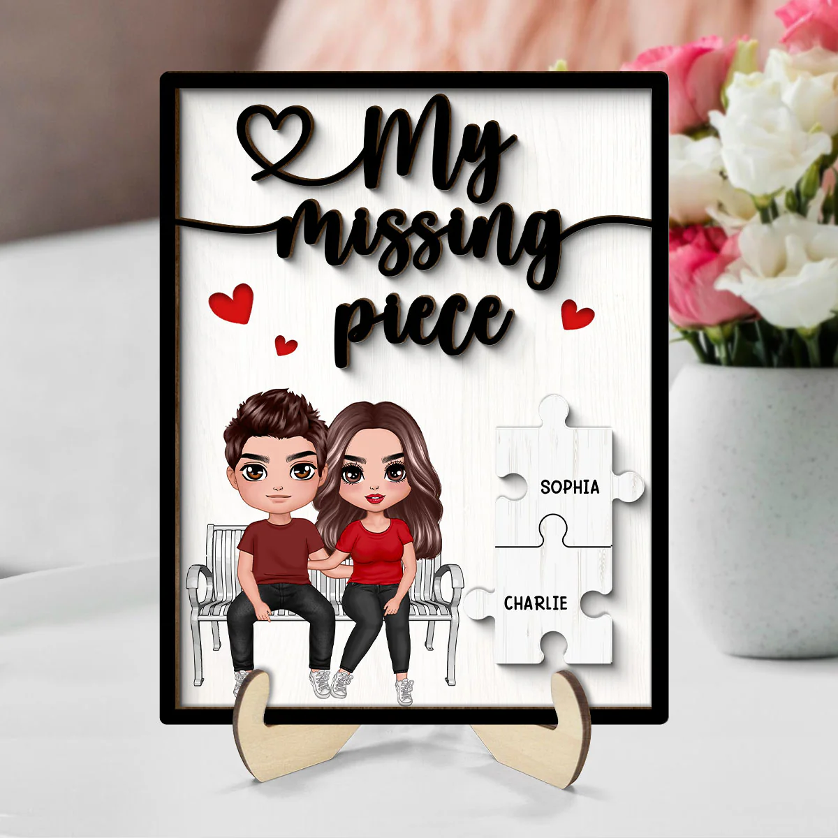 My Missing Piece Couple Sitting On Bench Valentine‘s Day Gift For Her Gift For Him Personalized 2-Layer Wooden Plaque - Image 8
