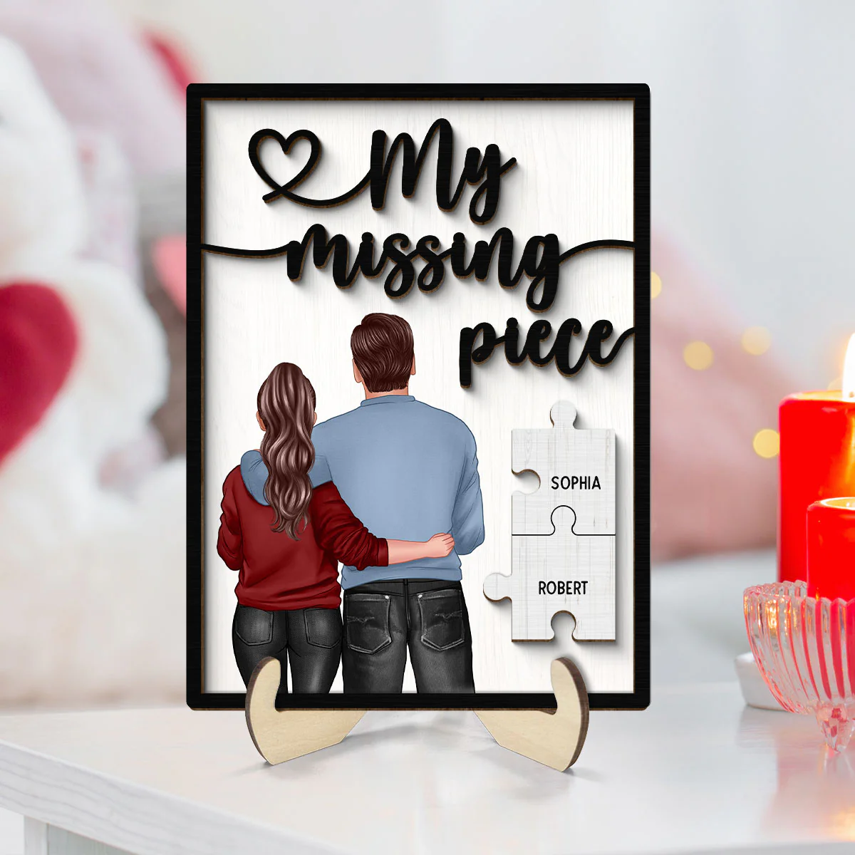 My Missing Piece Couple Standing Back View Valentine‘s Day Gift For Her Gift For Him Personalized 2-Layer Wooden Plaque - Image 2