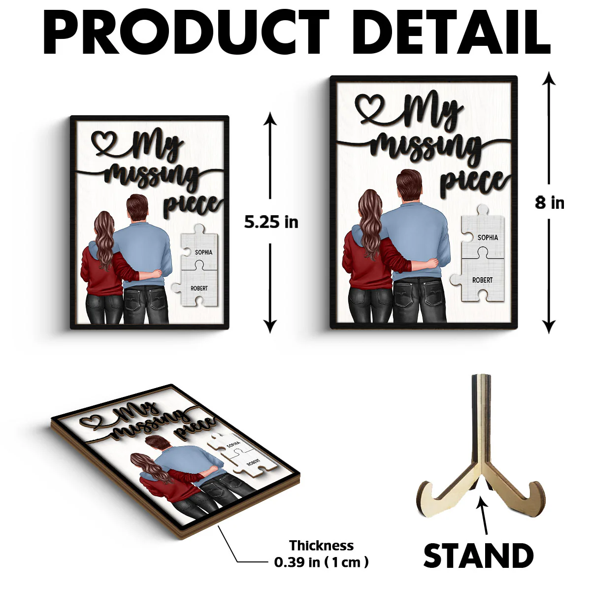 My Missing Piece Couple Standing Back View Valentine‘s Day Gift For Her Gift For Him Personalized 2-Layer Wooden Plaque - Image 6