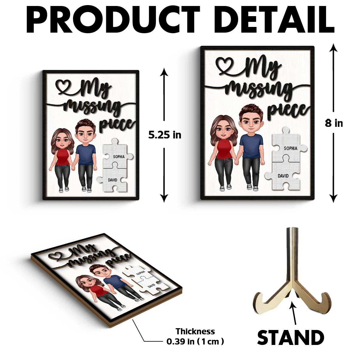 My Missing Piece Couple Standing Holding Hands Valentine‘s Day Gift For Her Gift For Him Personalized 2-Layer Wooden Plaque - Image 6