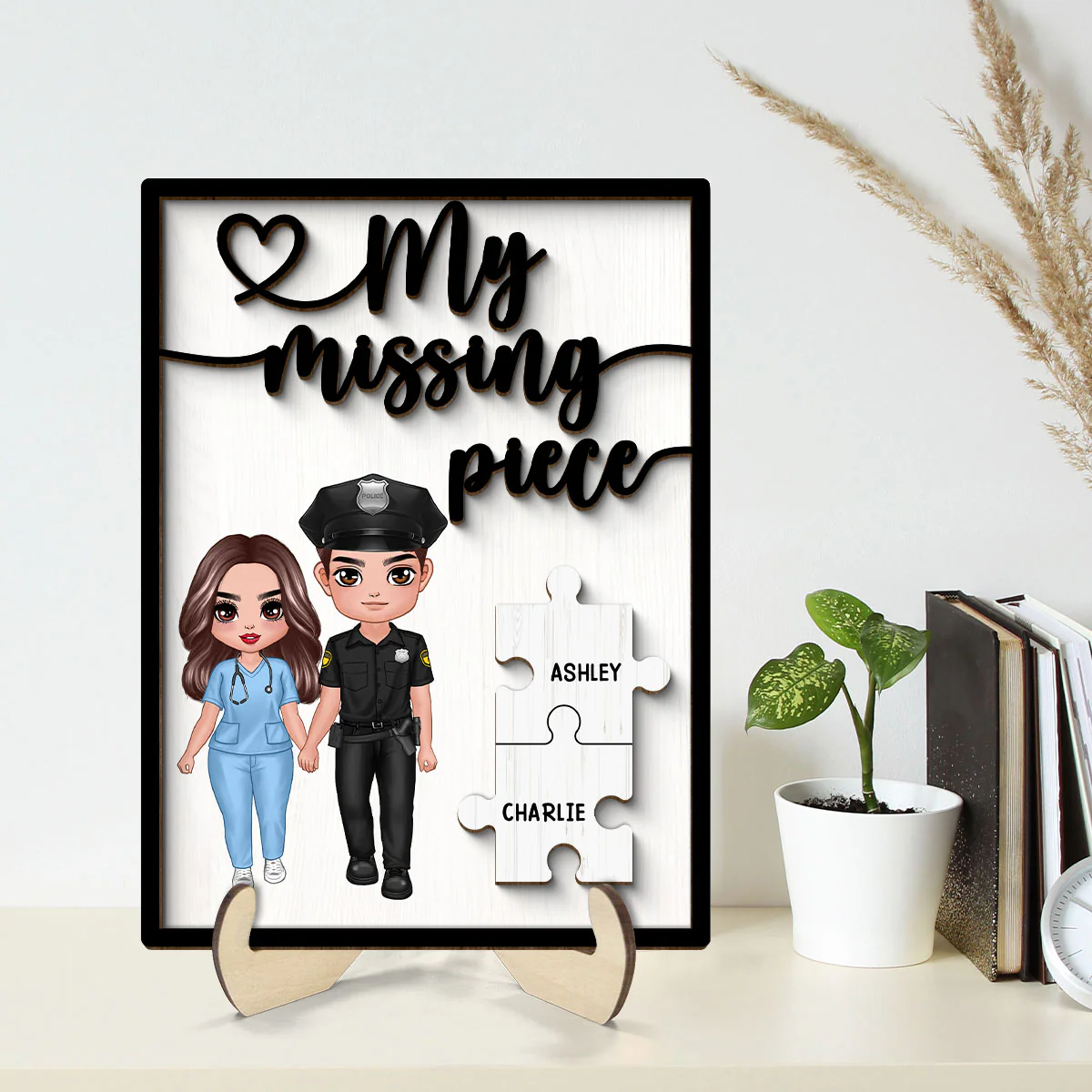 My Missing Piece Couple Standing Valentine‘s Day Gifts by Occupation Gift For Her Gift For Him Firefighter, Nurse, Police Officer Personalized 2-Layer Wooden Plaque - Image 2
