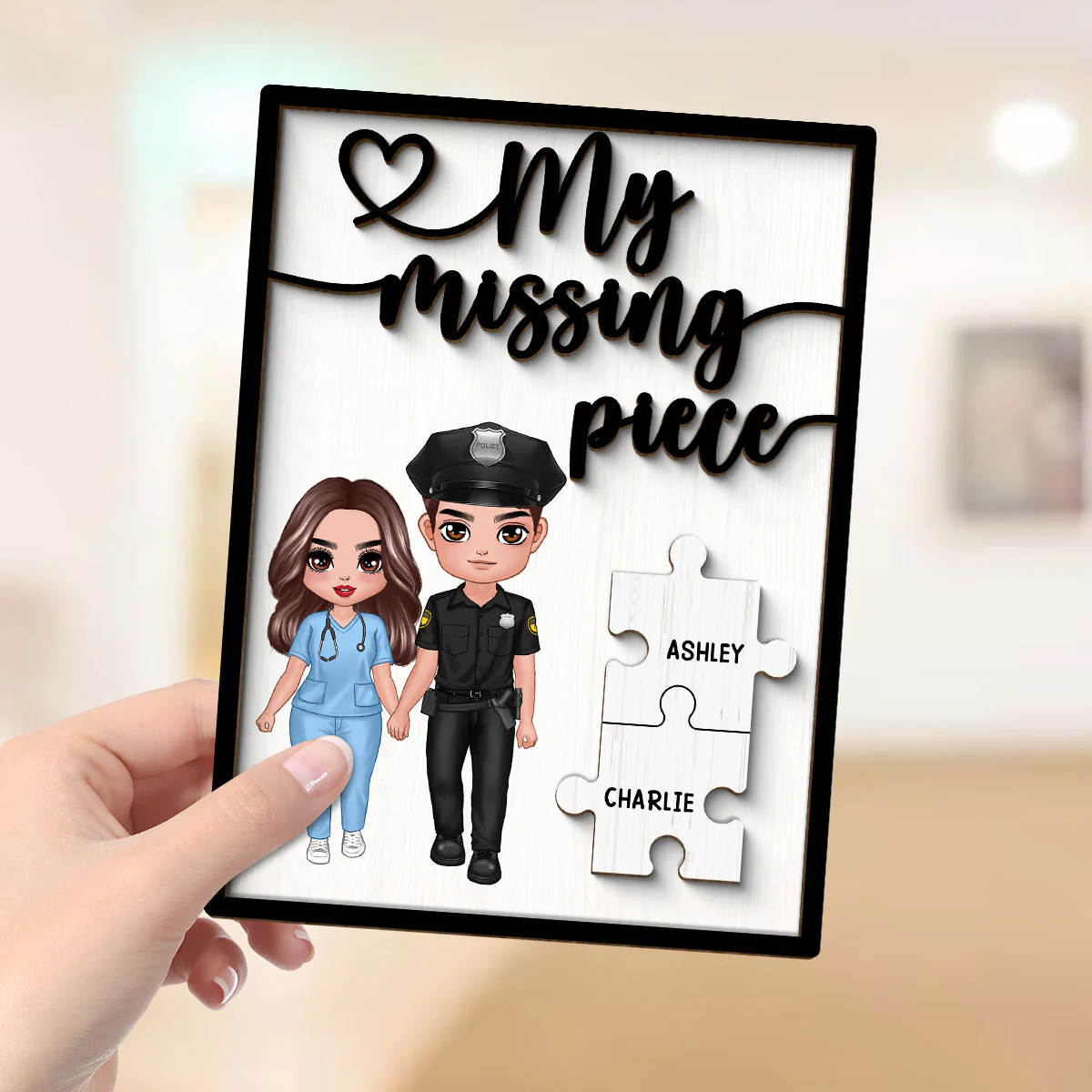 My Missing Piece Couple Standing Valentine‘s Day Gifts by Occupation Gift For Her Gift For Him Firefighter, Nurse, Police Officer Personalized 2-Layer Wooden Plaque - Image 4