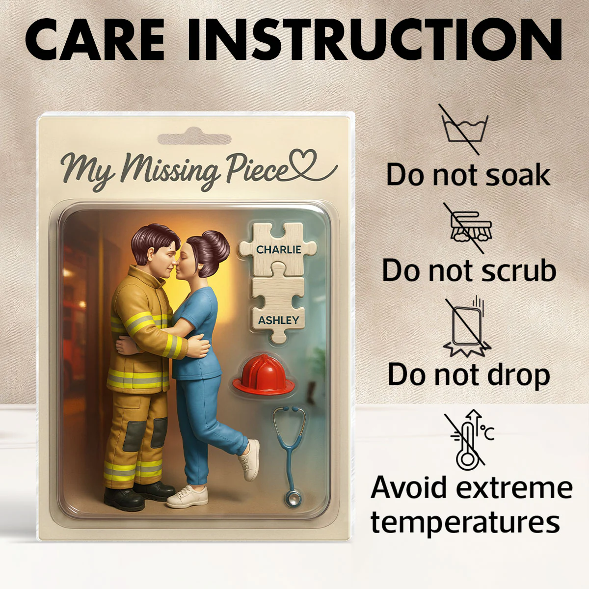 My Missing Piece Firefighter Nurse Couple Personalized Acrylic Block Plaque, Gift for Him, Gift for Her - Image 10