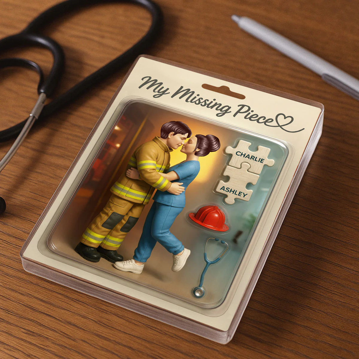 My Missing Piece Firefighter Nurse Couple Personalized Acrylic Block Plaque, Gift for Him, Gift for Her - Image 3