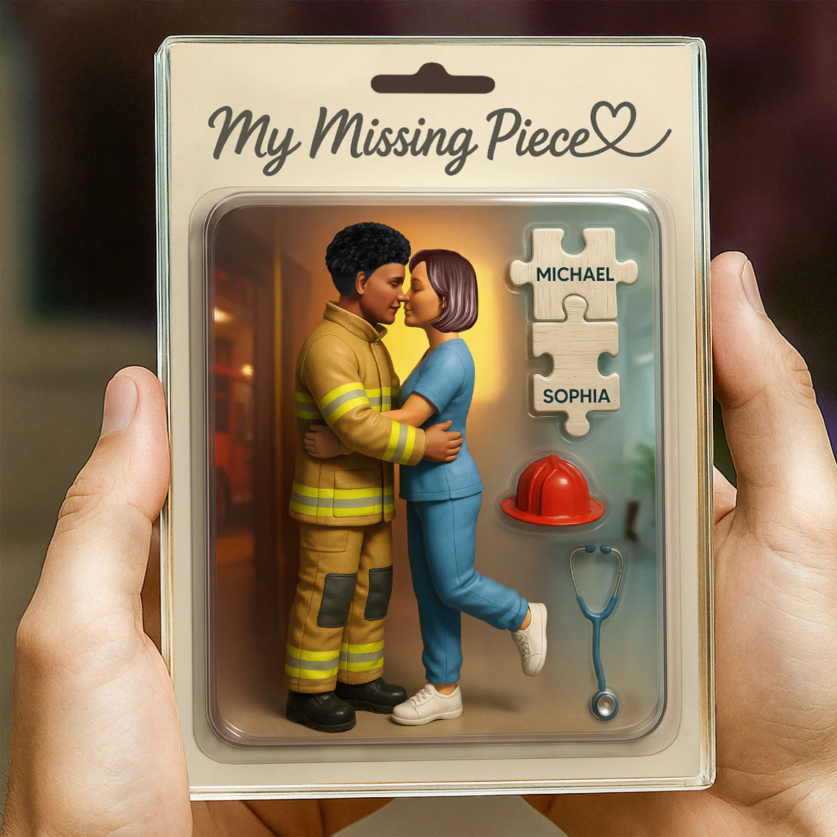 My Missing Piece Firefighter Nurse Couple Personalized Acrylic Block Plaque, Gift for Him, Gift for Her - Image 4