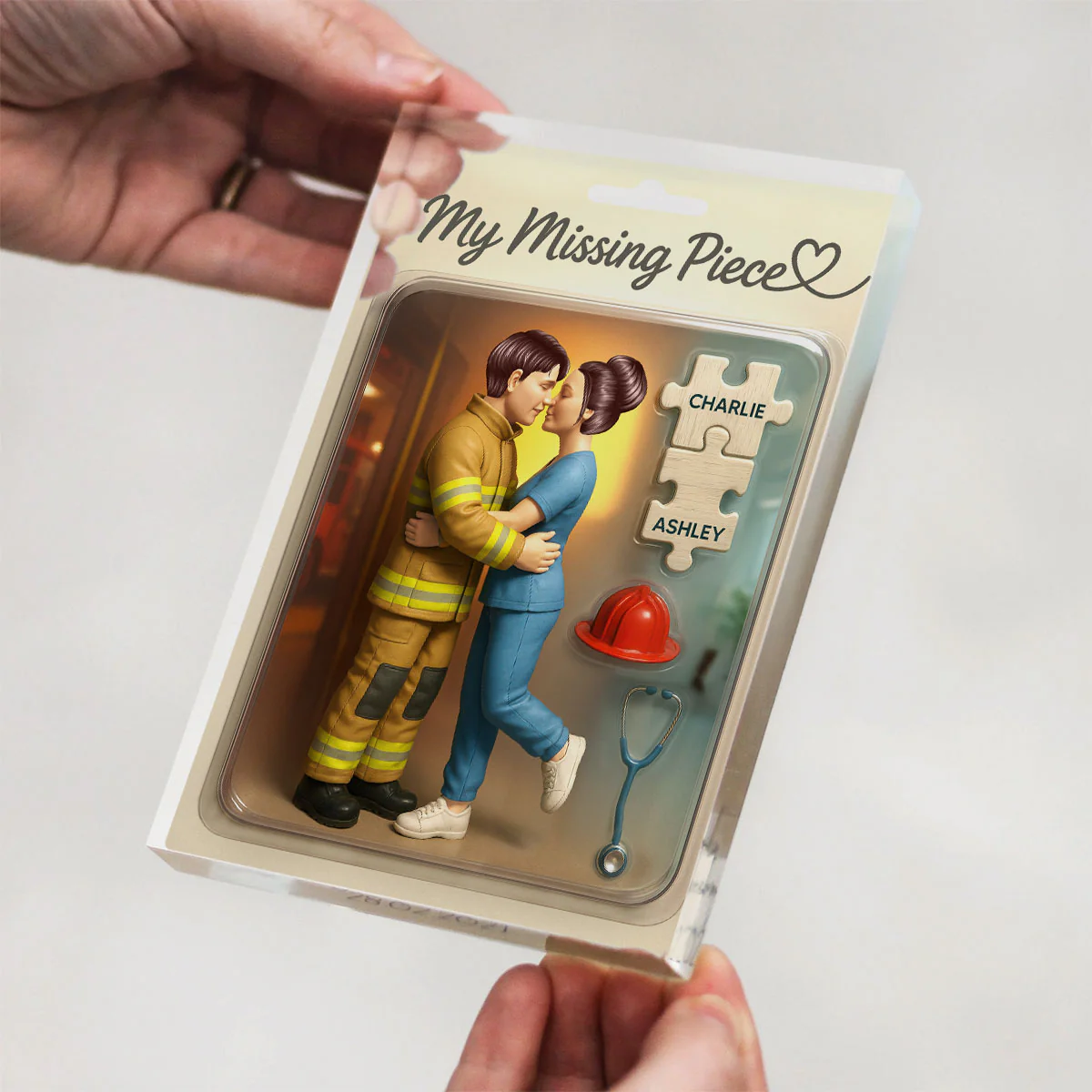 My Missing Piece Firefighter Nurse Couple Personalized Acrylic Block Plaque, Gift for Him, Gift for Her - Image 5
