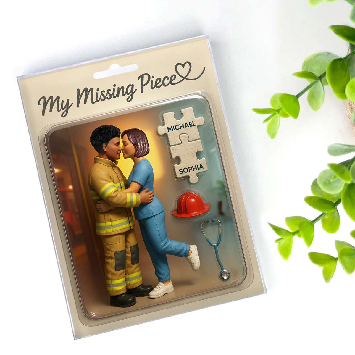 My Missing Piece Firefighter Nurse Couple Personalized Acrylic Block Plaque, Gift for Him, Gift for Her - Image 6