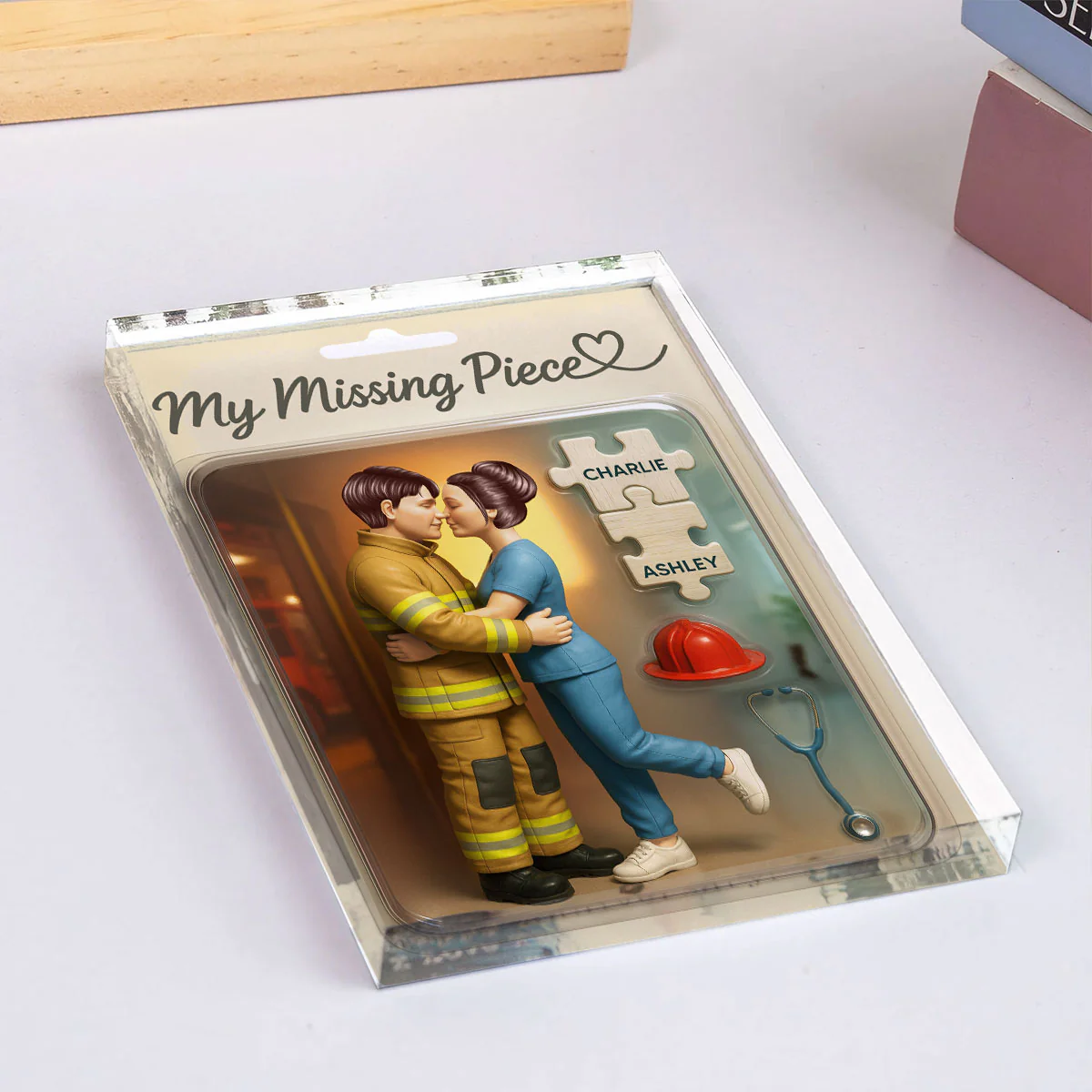 My Missing Piece Firefighter Nurse Couple Personalized Acrylic Block Plaque, Gift for Him, Gift for Her - Image 7