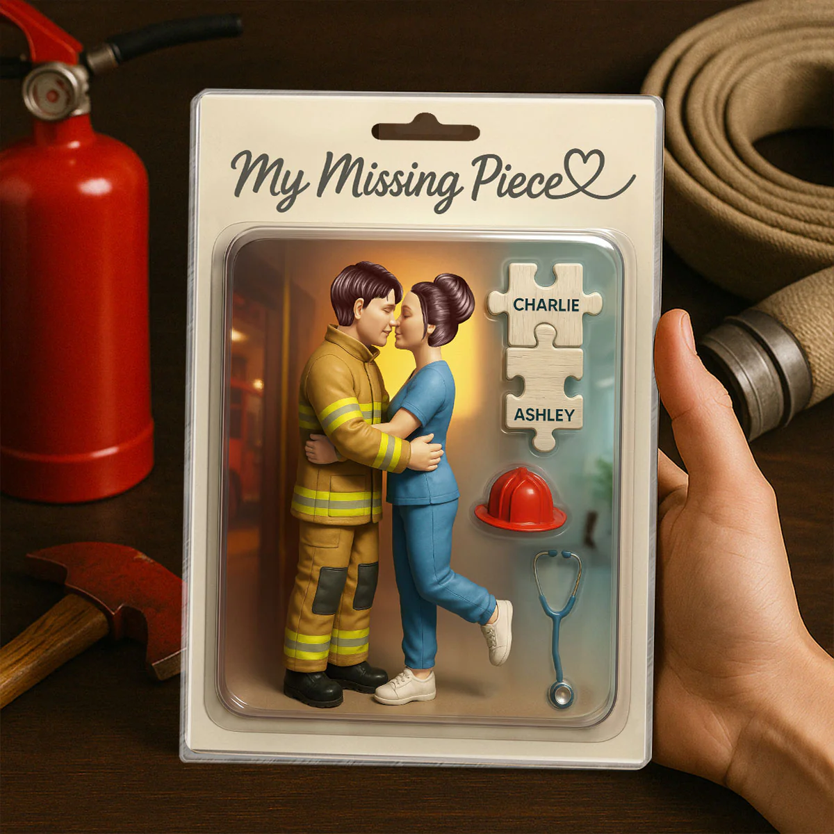 My Missing Piece Firefighter Nurse Couple Personalized Acrylic Block Plaque, Gift for Him, Gift for Her - Image 8